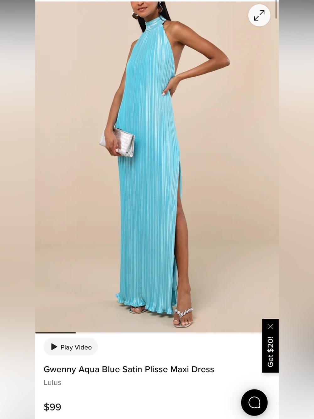 Lulus Gwenny Aqua Blue Satin Plisse Maxi Dress